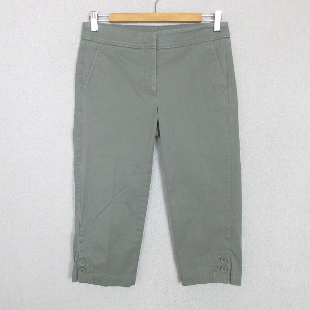 Talbots Pedal Pusher Capri Pants Womens 2 Olive Stretch Button Hem Crop Pants